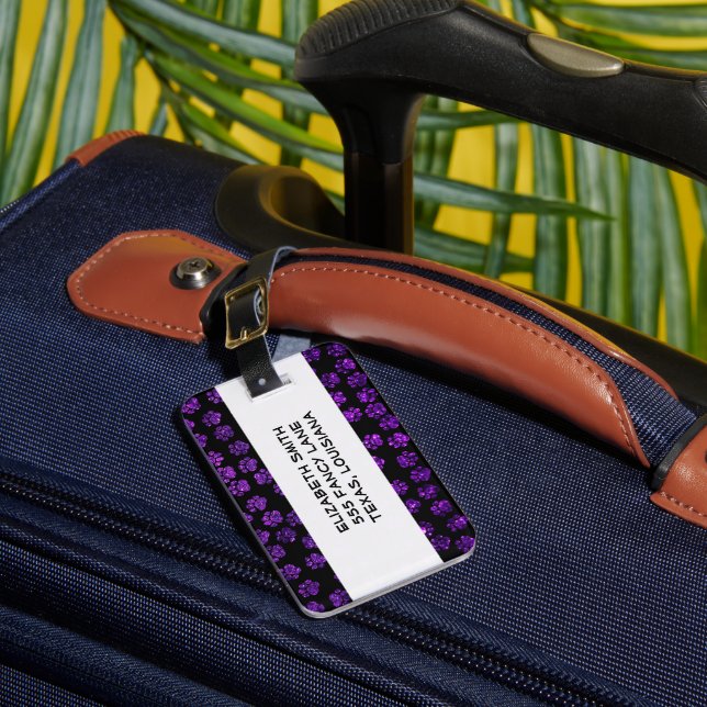 Lila Tass, Glitter Tass, Lila Glitter, Hund Bagagebricka (Framsida Insitu 1)