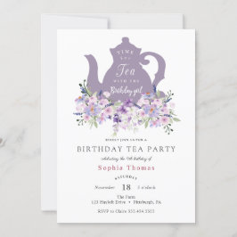 Lila Tea Party-födelsedagsinbjudan Inbjudningar