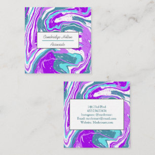 Lila Teal and White Marble Swirls Fyrkantigt Visitkort