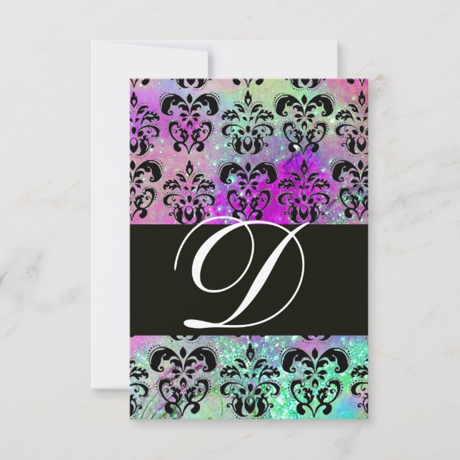 LILA TEAL AQUA BLUE BLACK DAMASK MONOGRAM OSA (Framsida)