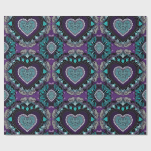Lila, Teal & Black Valentine Day Heart Mandala Presentpapper