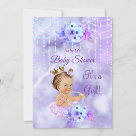 Lila Teal blommigt Girl Baby Shower Brunette Inbjudningar