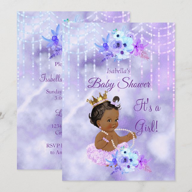 Lila Teal blommigt Girl Baby Shower Ethnic Inbjudningar (Fram/baksida)