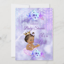 Lila Teal blommigt Girl Baby Shower mörk Brunette Inbjudningar