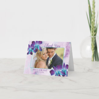 Lila Teal Blue Dendrobium Orchid Bröllop Photo Tack Kort