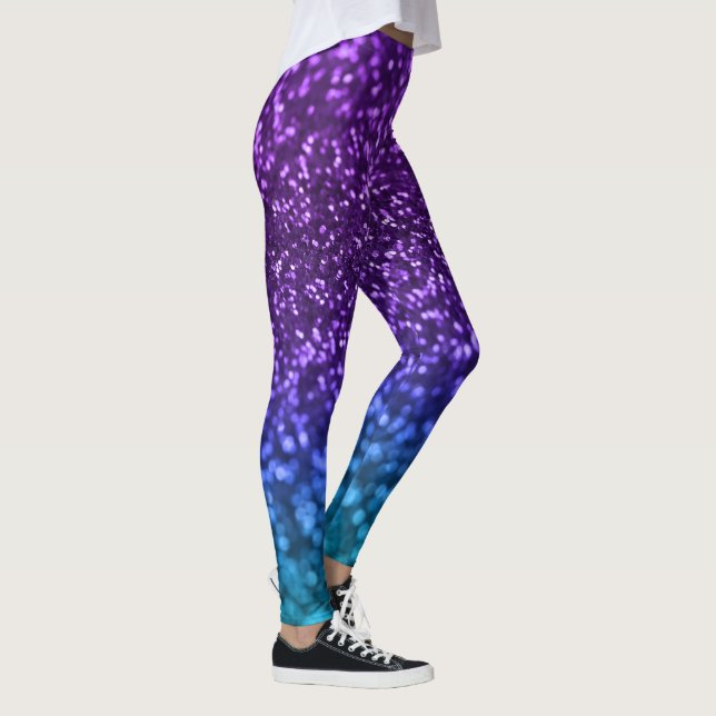 Lila Teal Blue Glitter Bokeh Leggings (Höger)