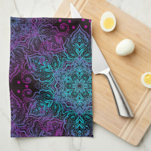 Lila Teal Blue Snowflake Mandala Apron Kökshandduk