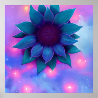 Lila Teal Blue Sunblomma Poster