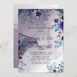 Lila Teal Botanical Blommigt Bridesmaids Luncheon Inbjudningar