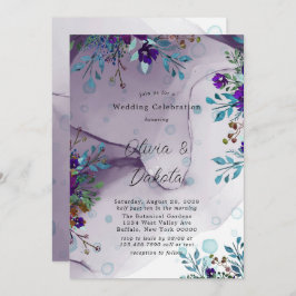 Lila Teal botanisk Blommigt Alcohol Bläck Bröllop Inbjudningar