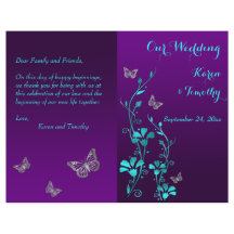 Lila Teal Butterfly Blommigt Bröllopsprogram 