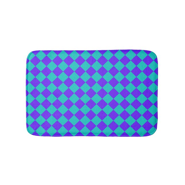 Lila Teal Checker Diamond Mönster Badrumsmatta (Framsidan)