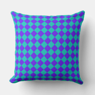 Lila Teal Checker Diamond Mönster Kudde
