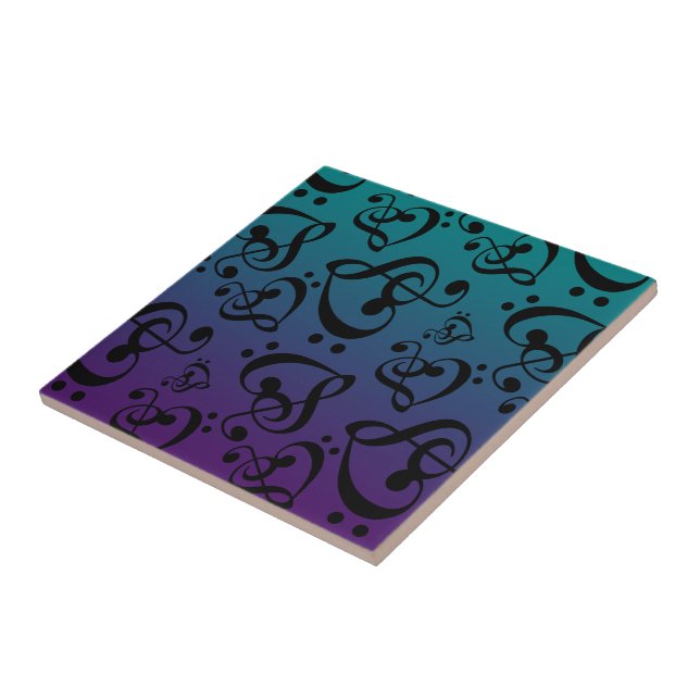 Lila Teal Clef Hearts Musik noter Mönster Kakelplatta (Sidan)