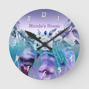 Lila & Teal Dream Catcher Boho Personlig Rund Klocka