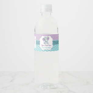 Lila Teal Elephant Vattenflaska Label Etikett