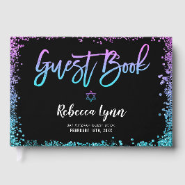 Lila Teal Faux Glitter Bat mitzvah Gästböcker