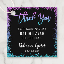 Lila Teal Faux Glitter Bat mitzvah Gåvor Etiketter