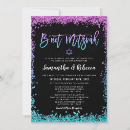 Lila Teal Faux Glitter B'not Mitzvah Inbjudningar