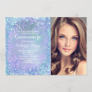Lila Teal Frusen Vinter Värld Quinceanera Inbjudningar