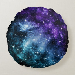 Lila Teal Galaxy Nebula Dream #1 Rund Kudde