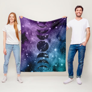 Lila Teal Galaxy Nebula Dream Måne Phases #1 Fleecefilt