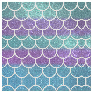 Lila Teal Glitter Sjöjungfru Scallop Scales Tyg