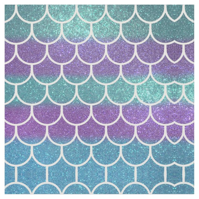 Lila Teal Glitter Sjöjungfru Scallop Scales Tyg (Närbild)