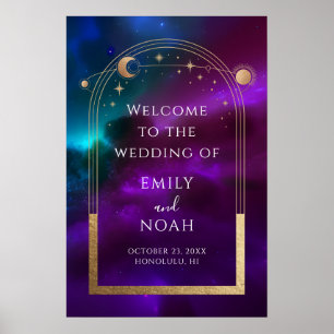 Lila Teal Guld Celestial Bröllop Välkommen Poster