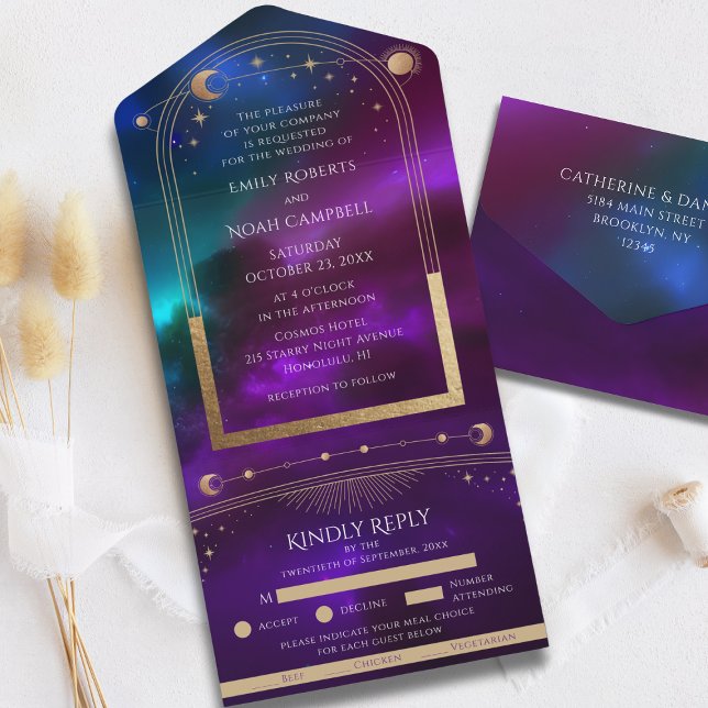 Lila Teal Guld Celestiala Sol Måne Stjärnor Bröllo (Skapare uppladdad)
