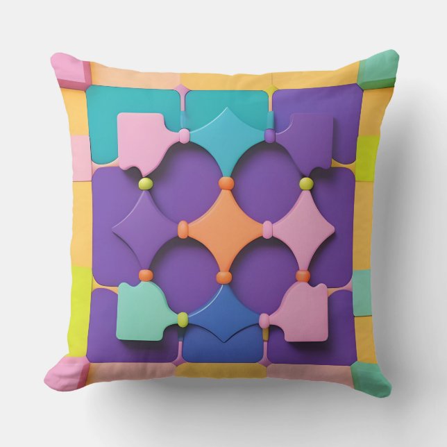 Lila Teal Guld Geometrisk Cirkel Abstrakt Kudde (Framsida)