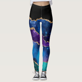 Lila Teal Guld Glitter Marble Leggings