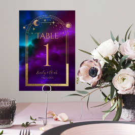 Lila Teal Guld Måne-astronomin Bröllop Bordsnummer