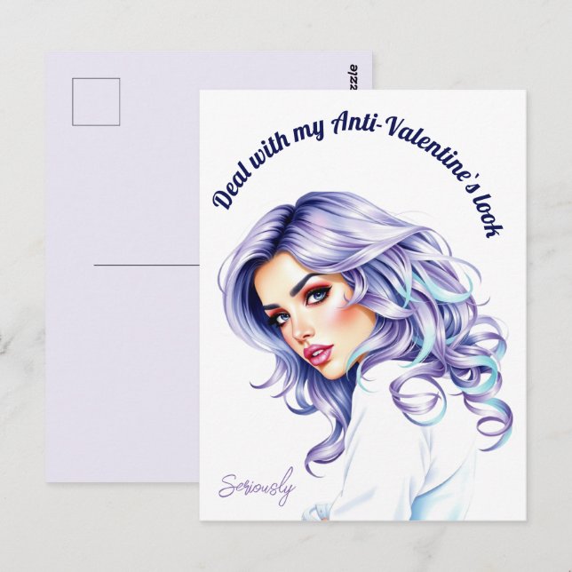 Lila teal-hår skönhet's Anti-Valentine-anpassnings Vykort (Fram/baksida)