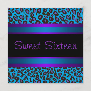 Lila Teal Leopard Sweet 16 Födelsedagsfest Inbjudningar