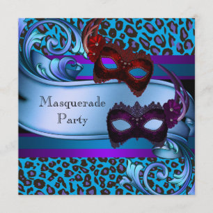 Lila Teal Leopardmasker Sweet 16 Masquerade Inbjudningar