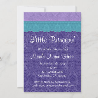 Lila Teal Little Princess Girl Baby Shower S209 Inbjudningar