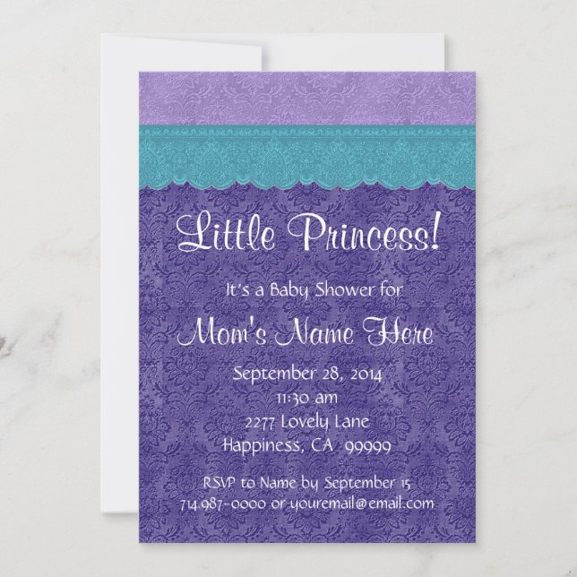 Lila Teal Little Princess Girl Baby Shower S209 Inbjudningar (Framsida)
