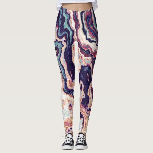 Lila Teal Marmor Geod Fusion Leggings (Framsida)