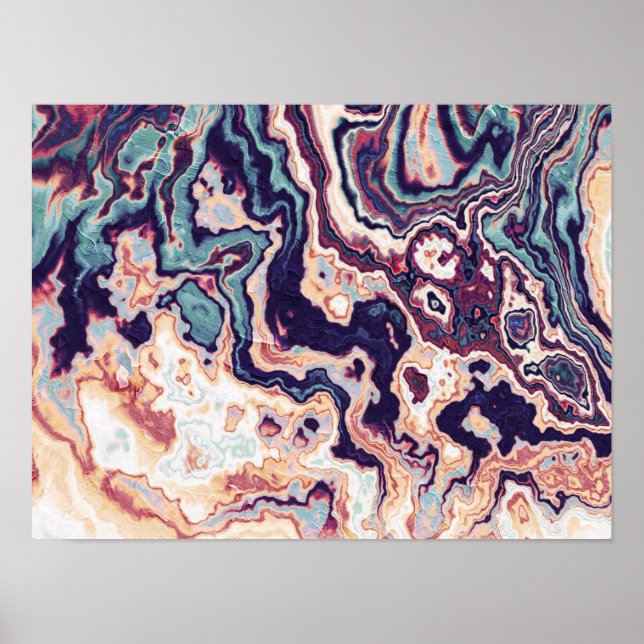 Lila Teal Marmor Geod Fusion Poster (Framsidan)