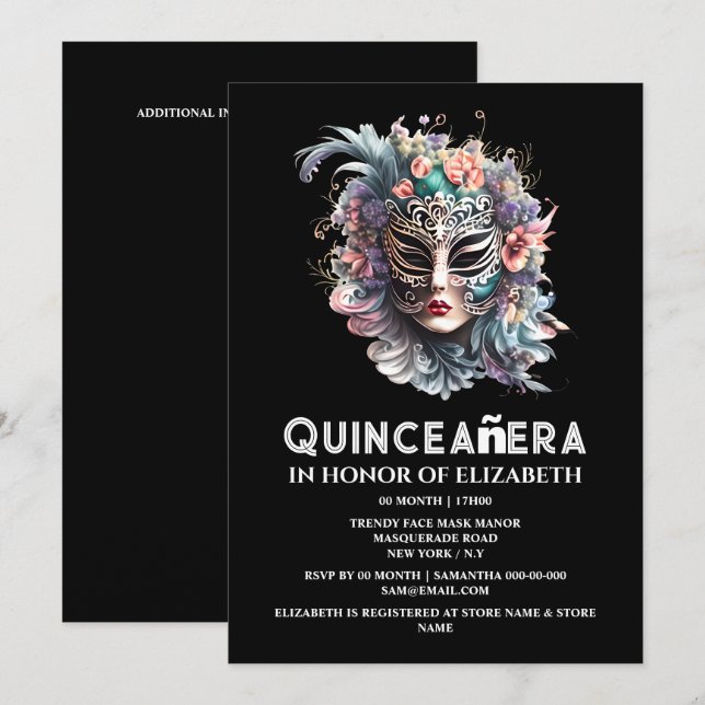 Lila teal masqueramask quinceanera-födelsedag inbjudningar (Fram/baksida)