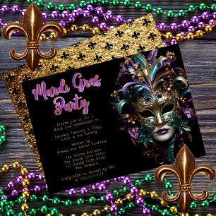 Lila   Teal Masqueramasken Mardi Gras Party Inbjudningar