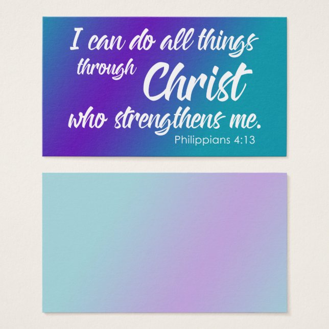 Lila & Teal Ombre, Philippians 4:13 Scripture Visitkort (Framsida & baksida)