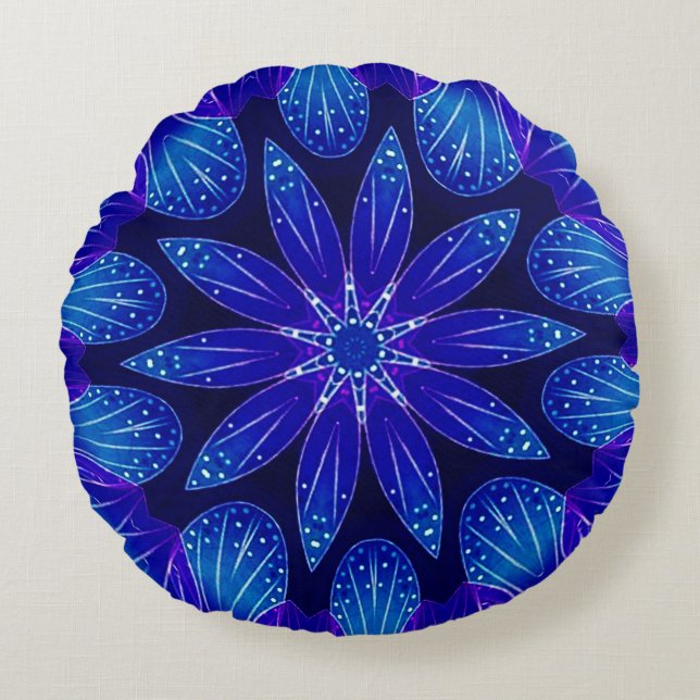 Lila & Teal Petals Mandala Rund Kudde (Framsidan)