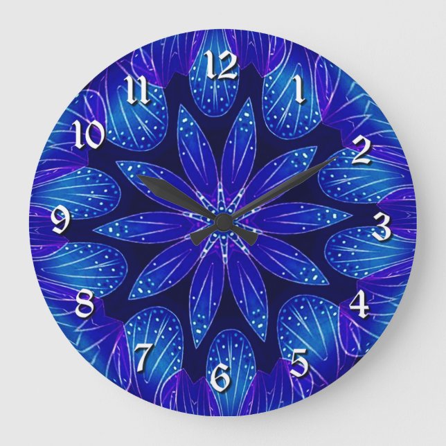 Lila & Teal Petals Mandala Stor Klocka (Framsida)