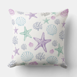 Lila Teal Seashell Starfish Coastal Snäcka Kudde