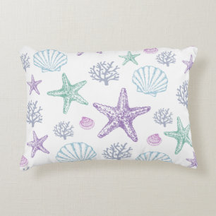 Lila Teal Seashell Starfish Coastal Snäcka Prydnadskudde