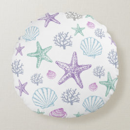 Lila Teal Seashell Starfish Coastal Snäcka Rund Kudde