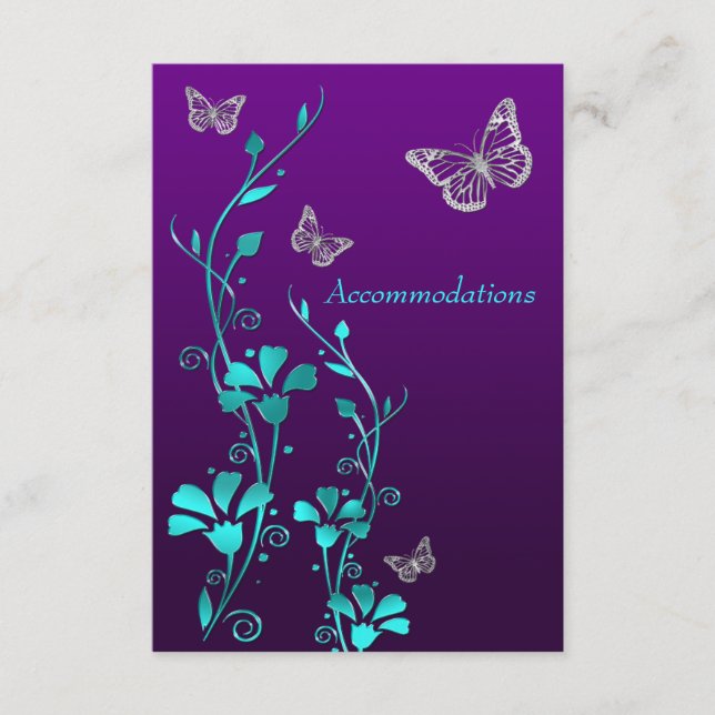 Lila Teal Silver Blommigt, Butterflies-hölje 2 Tilläggskort (Framsida)