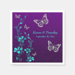 Lila Teal Silver Blommigt, Butterflies Napkins 2 Pappersservett